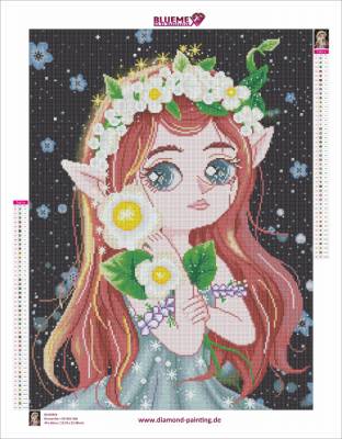 Diamond Painting Bild, Flower Fairy, eckige Steinchen, 46 Farben incl. AB und Leuchtsteine, 49x66cm, Vollbild