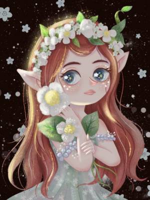Diamond Painting picture, Flower Fairy, square stones with AB and Glow, 49x66cm, full picture