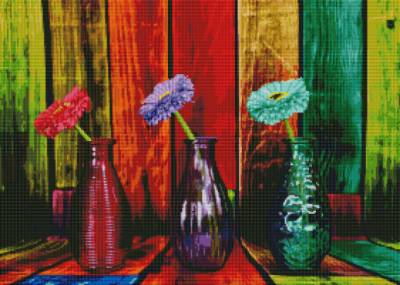 Diamond Painting Bild, Farbenfrohe Vasen, eckige Steinchen, 60 Farben inkl. 5 AB, 50x70cm, Vollbild