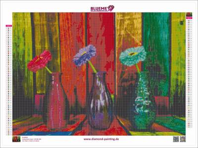 Diamond Painting Bild, Farbenfrohe Vasen, eckige Steinchen, 60 Farben inkl. 5 AB, 50x70cm, Vollbild