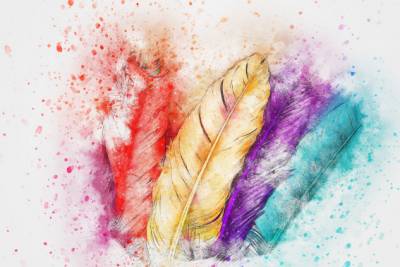 Diamond Painting picture, colorful feathers, square stones, 50x75cm, 63 colours, full picture