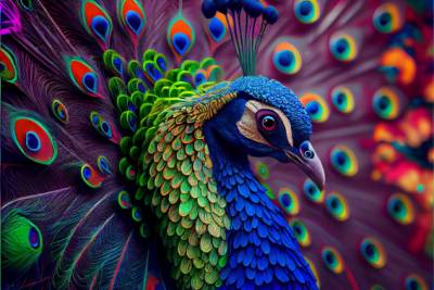 Diamond Painting picture, noble peacock, square stones, 50x75cm, 61 colours, 5 AB, full picture