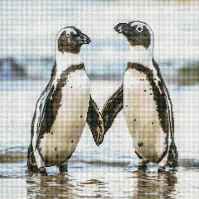 Diamond Painting Bild, Pinguinpaar, eckige Steinchen, 60x60cm, 45 Farben, Vollbild