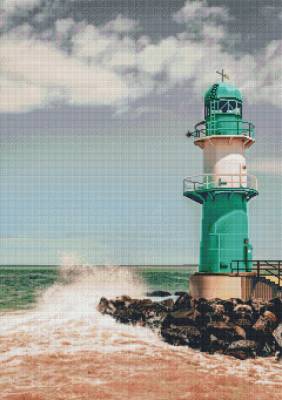 Diamond Painting Bild, Leuchtturm Warnemünde, eckige Steinchen, 60x85cm, 55 Farben, Vollbild