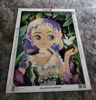 Diamond Painting Bild, Bird Fairy, eckige Steinchen, 50x66cm, 60 Farben inkl. 6 AB & 2 Feensteine, Vollbild