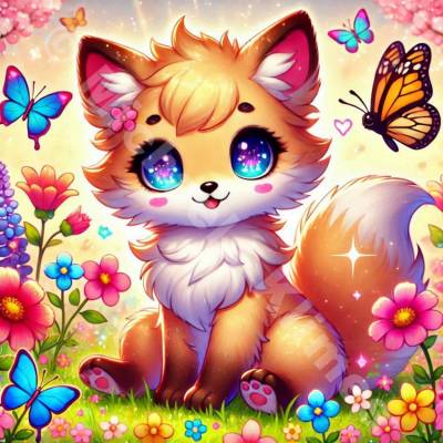 Michaela Klimes, Kleiner Fuchs, eckige Steinchen, 50x50cm, 61 Farben inkl. AB & Feensteine, Vollbild