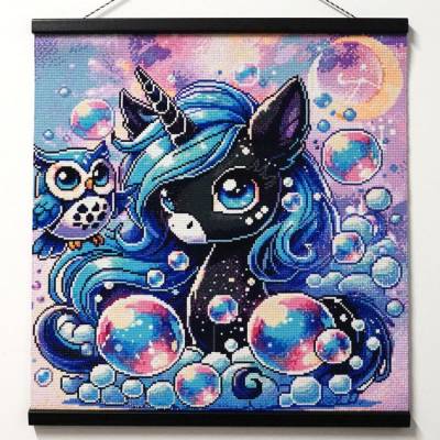 Michaela Klimes, Bubble Unicorn, runde Steinchen, 50x50cm, 50 Farben inkl. AB & Feensteine, Vollbild