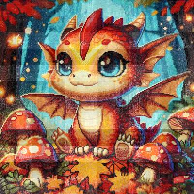 Preview: Michaela Klimes, autumn dragon, square Stones, 50x50cm, 61 Colors incl. AB & Fairy Stones, Full Picture