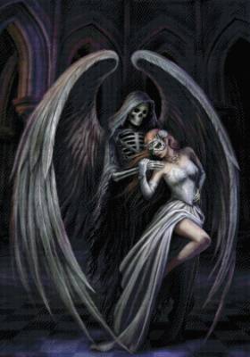 Anne Stokes, Dance with Death, 70x100cm, 60 Farben, eckige Steine, Vollbild