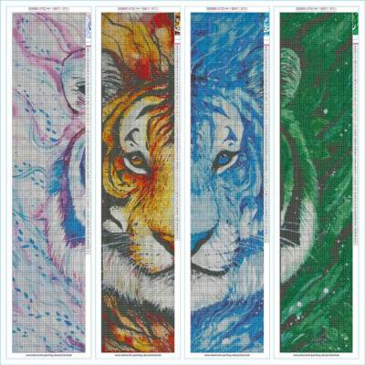 Jonna Hyttinen, Element Tiger, 4-Teiler, runde Steinchen, 4x 30x140cm, 150 Farben, Vollbild