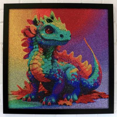 Diamond Painting Bild, bunter Drache, runde Strass-Steinchen, 60x60cm, 45 Farben, Vollbild