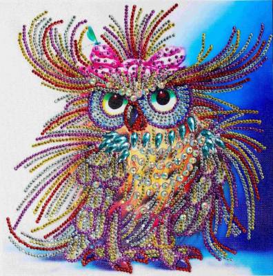 Diamond Painting Picture, Owl, Rhinestone Diamonds, Approx. 24x24cm, Partial Picture, Well Suited For Beginners.