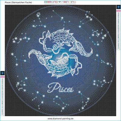 Preview: Zodiac sign Pisces, glow in the dark - night glow, square stones, 60x60cm, 45 colors, full image