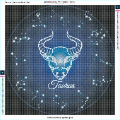 Sternzeichen Stier, Glow in the dark - Nachtleuchtend, runde Steine, 60x60cm,  45 Farben, Vollbild