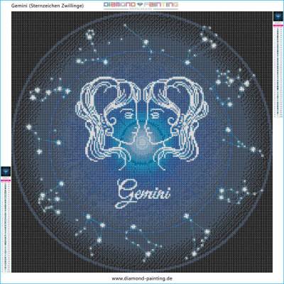 Preview: Sternzeichen Zwillinge, Glow in the dark - Nachtleuchtend, eckige Steine, 60x60cm, 45 Farben, Vollbild