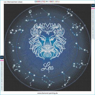 Vorlage (ohne Steine) Sternzeichen Löwe, Glow in the dark - Nachtleuchtend, 60x60cm,  45 Farben, für runde Steine, Vollbild