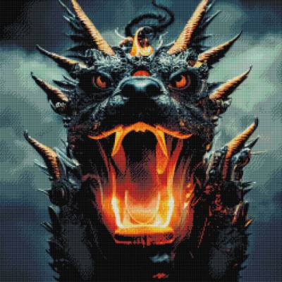 Midjourney A.i Art - Dragon, 70x70cm, 50 Farben, runde Steine, Vollbild