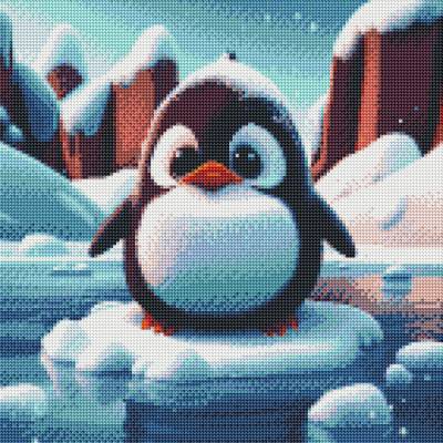 Diamond Painting Bild, Pinguin, runde Steinchen, 40x40cm, 25 Farben, Vollbild