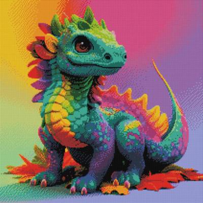 Diamond Painting Bild, bunter Drache, runde Steinchen, 60x60cm, 60 Farben, Vollbild
