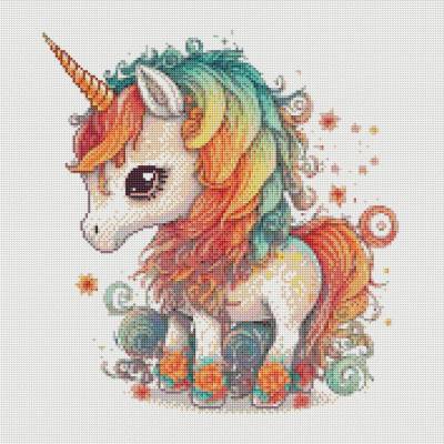 Diamond Painting Bild, kleines Einhorn, runde Steinchen, 50x50cm, 30 Farben, Vollbild