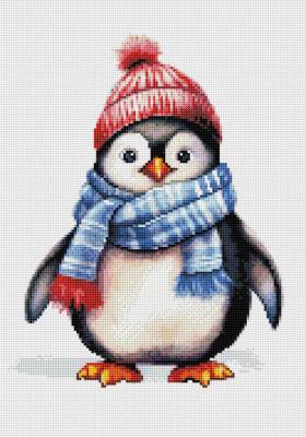 Diamond Painting Bild, Kleiner Pinguin, runde Steinchen, 35 Farben, 35x50cm, Vollbild