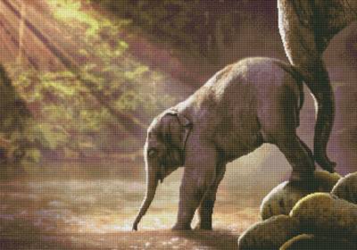 Vorlage (ohne Steine) Der kleine Elefant, 70x100cm, 50 Farben, für runde Steine, Vollbild