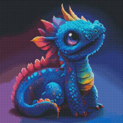 Diamond Painting Bild, blaues Drachenbaby, runde Steinchen, 50 Farben, 60x60cm, Vollbild
