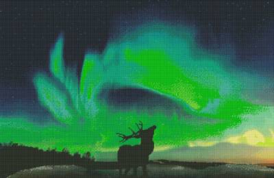 Diamond Painting picture, Northern Lights, round stones, 65x100cm, 71 colours, 7 Glow, full picture