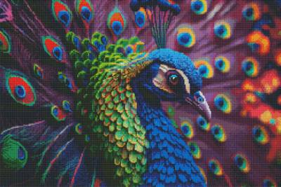 Diamond Painting Bild, Edler Pfau, runde Steinchen, 50x75cm, 63 Farben inkl. 4 AB, Vollbild
