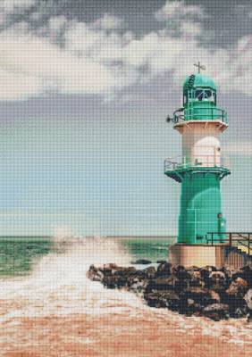 Diamond Painting Bild, Leuchtturm Warnemünde, runde Steinchen, 60x85cm, 55 Farben, Vollbild