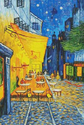 Vincent van Gogh - Caféterrasse am Abend, runde Steinchen, 60x90cm, 73 Farben inkl. 6 AB, Vollbild
