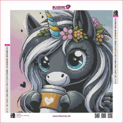 Michaela Klimes, Coffee Unicorn, runde Steinchen, 50x50cm, 43 Farben inkl. AB & Feensteine, Vollbild