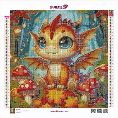 Michaela Klimes, Herbstdrache, runde Steinchen, 50x50cm, 61 Farben inkl. AB & Feensteine, Vollbild