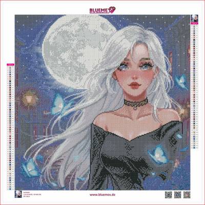 Michaela Klimes, Luna Butterfly, runde Steinchen, 60x60cm, 56 Farben inkl. AB & Feensteine, Vollbild