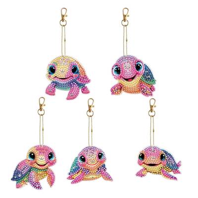 Keyring set, consisting of 5 pendants, motif turtle, painting set complete with rhinestones