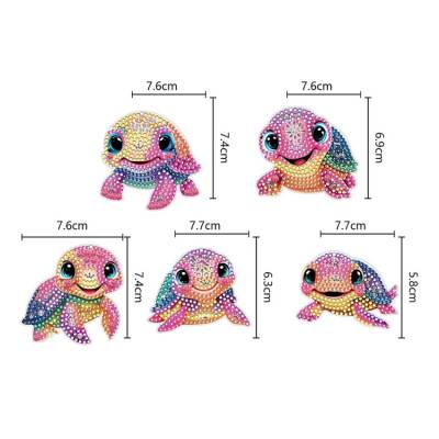 Schlüsselanhänger-Set, bestehend aus 5 Anhängern, Motiv Schildkröten, Painting-Set komplett mit Strass Steinchen