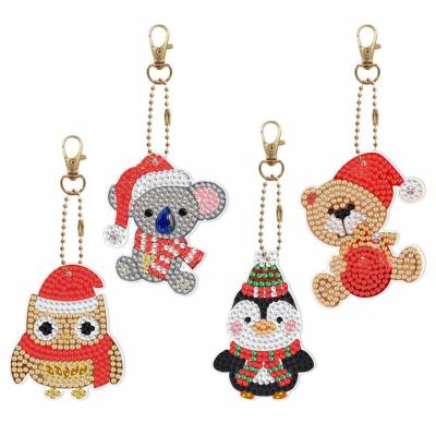 Keychain set, consisting of 4 pendants, motif Christmas animals, painting set complete with rhinestones & special stones