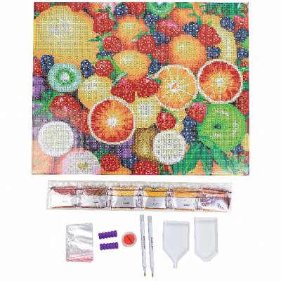 Crystal Art Kit, auf Keilrahmen gespannt, Summer Fruits, runde Steine, ca. 50x40cm, Vollbild