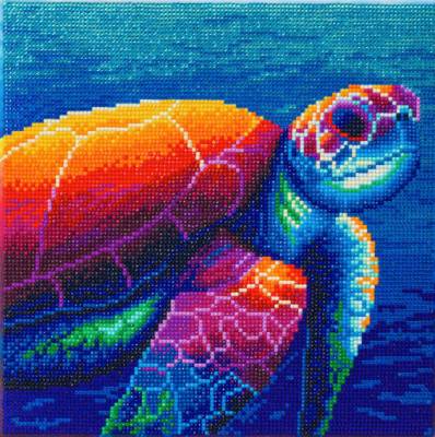 Diamond Painting Bild auf Keilrahmen gespannt, Sea Turtle (Wasserschildkröte), runde Diamanten, ca. 30x30cm, Vollbild