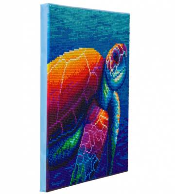 Diamond Painting Bild auf Keilrahmen gespannt, Sea Turtle (Wasserschildkröte), runde Diamanten, ca. 30x30cm, Vollbild