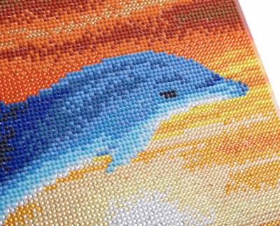 Diamond Painting Bild auf Keilrahmen gespannt, Dolphin Sunrise, runde Diamanten, ca. 30x30cm, Vollbild