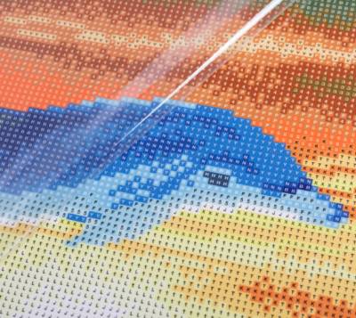 Diamond Painting Bild auf Keilrahmen gespannt, Dolphin Sunrise, runde Diamanten, ca. 30x30cm, Vollbild