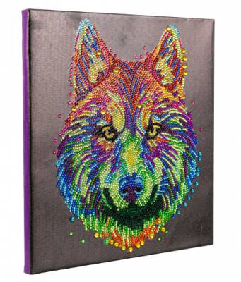 Diamond Painting Bild auf Keilrahmen gespannt, Colourful Wolf, runde Strass-Diamanten, ca. 30x30cm, Teilbild