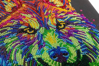 Diamond Painting Bild auf Keilrahmen gespannt, Colourful Wolf, runde Strass-Diamanten, ca. 30x30cm, Teilbild