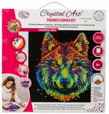Diamond Painting Bild auf Keilrahmen gespannt, Colourful Wolf, runde Strass-Diamanten, ca. 30x30cm, Teilbild