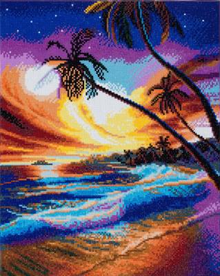 Diamond Painting Bild auf Keilrahmen gespannt, Tropical Beach, runde Diamanten, ca. 50x40cm, Vollbild