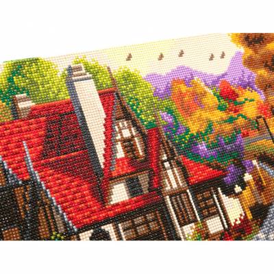 Diamond Painting Bild auf Keilrahmen gespannt, Riverside Cottage, runde Diamanten, ca. 50x40cm, Vollbild