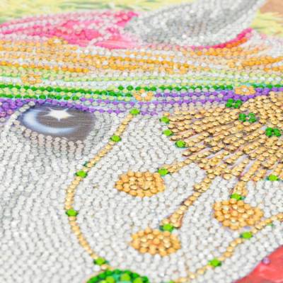 Diamond Painting Bild auf Keilrahmen gespannt, Einhorn, runde Strass Diamanten, ca. 50x40cm, Teilbild