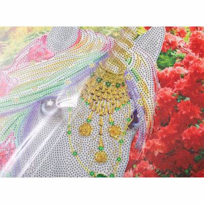 Diamond Painting Bild auf Keilrahmen gespannt, Einhorn, runde Strass Diamanten, ca. 50x40cm, Teilbild