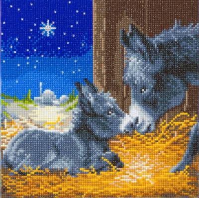 Diamond Painting Bild auf Keilrahmen gespannt, Little Donkey, runde Diamanten, ca. 30x30cm, Vollbild